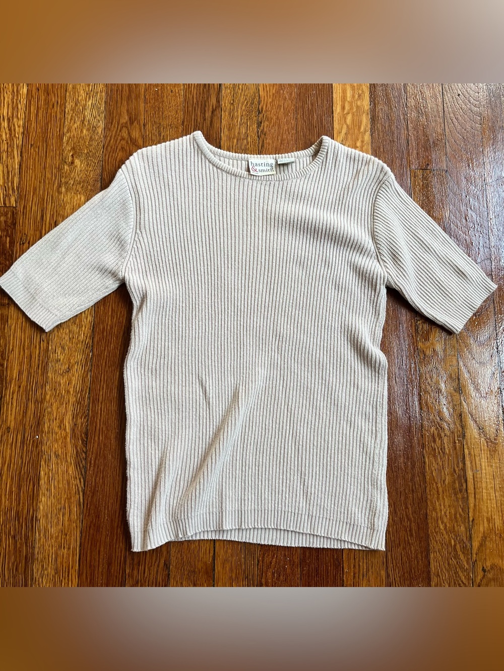 Vintage 90s 100% Cotton cream ribbed half sleeve top